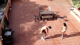 CCTV Cam captured young couple having naked games at the backyard