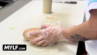 Mylf - big boobed blondie milf Nina Elle whips her massive melons out and makes teenager stud cover them in jizz