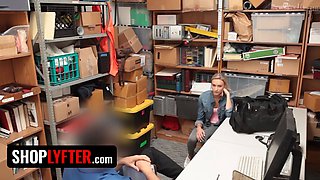 Shoplyfter - thin blonde beauty Emma Hix gives her pussy to security officer to get out of distress