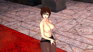 Glasses Office Lady Strips Out of Her Suit and Touches Herself - 3D Hentai