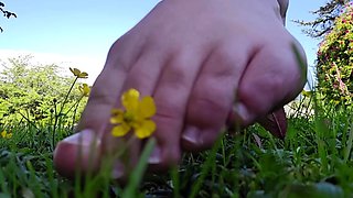 Brunette with foot fetish rubs big dick with her feet in POV