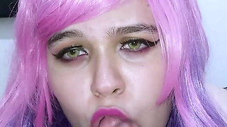 She is so horny. E-Girl wants hot cum in her mouth