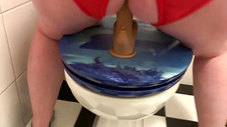 Slave Rides Dildo in the Toilet