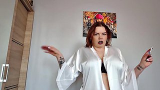 Casting. Smoking Busty Secretary Candidate Does a Striptease and Pees on the Floor