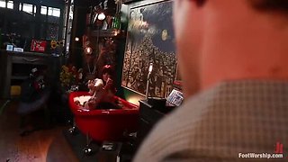 Maitresse Madeline Fucks Slave - Redhead MILF in Uniform Bondage & Foot Worship