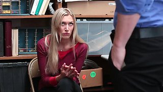 Blondie bares her tiny boobies while boss Tommy gets a peek