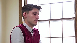 Muscular DILF spanks twink with wooden paddle