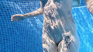 Nude Pool Tease and Masturbation While He Watches