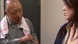 Japanese office worker woman fucked by old janitor