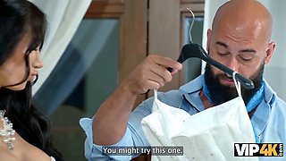 Neeo and Kama Oxi's wedding dress-clad bodies get fucked in the fitting room