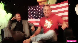 Threesome with blonde big boobed MILF at the TV audition