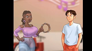 Wild public lovemaking scene from Summertime Saga featuring college girls with big assets