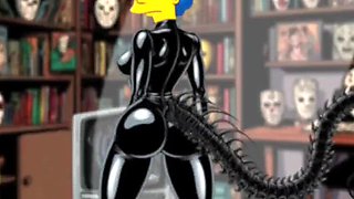 Halloween Hentai: Alien Simpsons Wife in Latex Costume Fucks Husband Hard in Wet Pussy