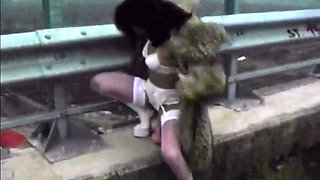 Horny MILF Stuffing Huge Dildo in Highway Adventure