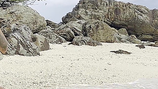 Monika Fox Swims in Sea and Fucks Pussy with a Big Dildo on a White Sand Beach