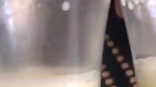 Filling Three Glasses with Fresh Breast Milk From My Full Breasts