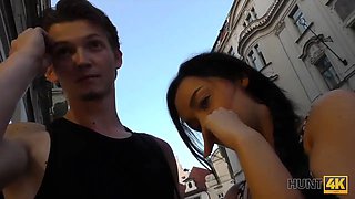 HUNT4K. Pretty brunette fucked by stranger to earn cash for ring