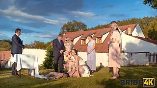 Kinky Bride Fucks Groom in Hound Mask - Outdoor Wedding Sex with Natural Tits