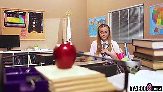 Lezzy COUGAR schoolteacher and ash-blonde teenage powerful intercourse in a classroom