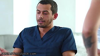 Wild ash-blonde is getting her muff munched before having assfuck romp with her splendid masseuse