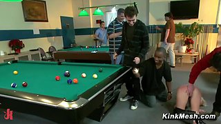 Busty sub bound and exposed in public