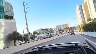 Town Slut Flashes Perky Boobs in Convertible on the Highway