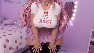Cute Thicc Pink Hair Anime Girl Crop Top & Pleated Skirt