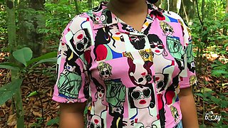 Outdoor Village with My Booty Stepmom Blowjob and I Play with Her Boobs