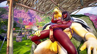 Wild Sin's werewolf knotted and double penetrating elf nymph with lizardman, ending in monster cock anal creampie