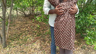 Deep forest Outdoor romance with school girl