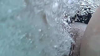 Flashing My Pussy in Front of a Student in Public Swimming Pool and Helps Me Masturbate - It's Very Risky with People Near