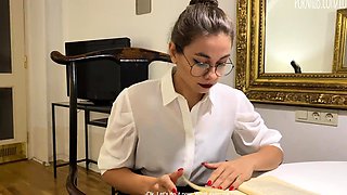 "don't cum on my skirt" lustful teacher fuckes student