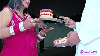 2024 Karwa Chauth- Desi Young Wife Pinki Had Blowjob in Front of Moon, Cumshot on Her Big Ass