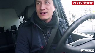 German teen Lullu Gun hops on a bus & gives a hot, hot body blowjob to Jason