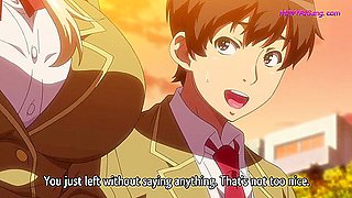 Innocent anime lady lets her lover in for the first time