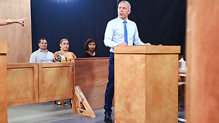 Court fetish video with a fit brunette and a tall man