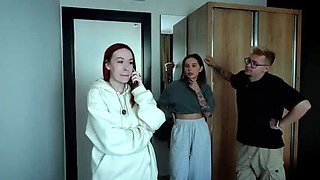 Step Mom and Step Sister Threesome with Step Son - Hotel Fuck and Facial Cumshots