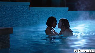 Neon Night: Blonde and Brunette's Poolside Passion -Ivy Wolfe, Janice Griffith