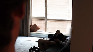 Slutty Slim Babe Makes Her Cuckold BF Cum In His Pants After Watching Her Fucking With Another Guy