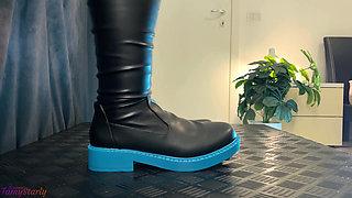 Miku Bootjob in Black and Blue High Boots - Cock Balls Crush Trample, Shoejob, Bootjob, CBT, Ballbusting, Trampling, Stomping