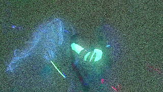 Glow-in-the-dark Dildo - Fishnet Blonde and Brunette Play Under Blacklight