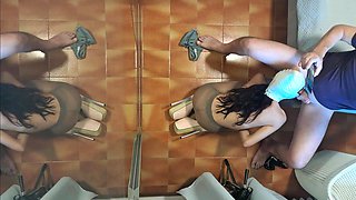 Naked MILF with Pantyhose and Heels Gives a Blowjob with Swallowing