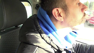 Blonde MILF sucks good cock in the car