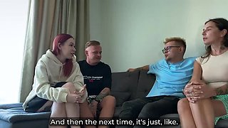 First Time Swingers Swap Wives - Amateur Foursome Fuck & Cumshot in Hotel