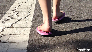 Giantess Autumn Walking in Her Flip Flops