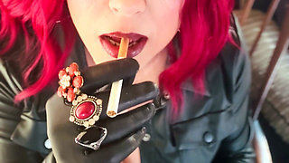 Your Mistress Tina Snua Dressed in Leather Chain Smoking 2 Cork Cigarettes