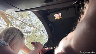 Caught jerking off in his car a big ass blondie who rode him after