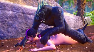 Japanese nympho gets wild with hairy Godzilla in anal creampie frenzy (Wild Life game)