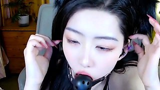 Chinese girl lick ball gag