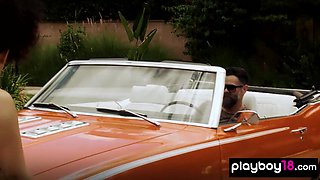 Hottie naked asian babe and GFs washing car